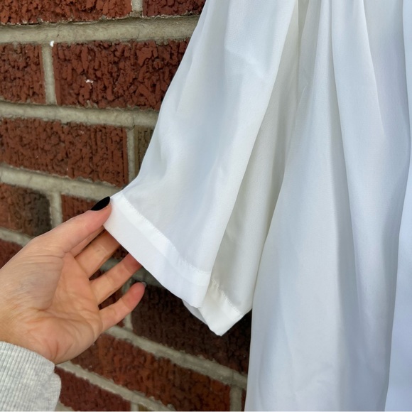 David Matthew White Pleated Front Button Down Short Sleeve Blouse - Picture 4 of 4